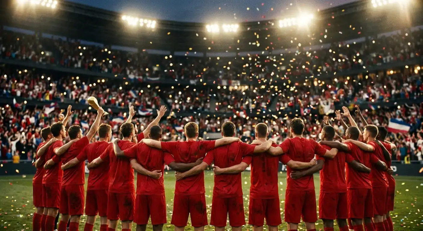 Espanjan maajoukkueen pelaajat juhlivat MM-mestaruutta stadionilla